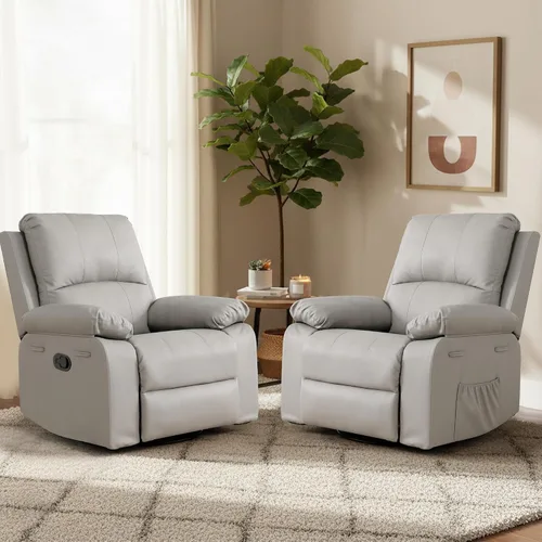 Vista 14 de Silla reclinable de cuero mecedora giratoria de 360° para adultos Camello