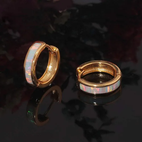 Vista 29 de CiNily Aretes Huggie de ópalo con bisagras, chapados en oro, hipoalergénicos, pequeños aretes de aro para mujeres, adolescentes, niñas, hombres