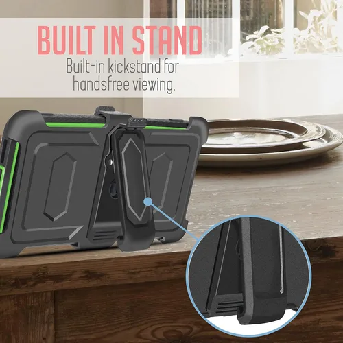 Vista 4 de Compatible con Samsung Galaxy A32 5G (SM-A326) 5G, a prueba de golpes, protección de cuerpo completo, con protector de pantalla integrado, clip Verde