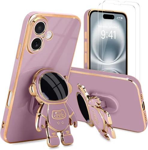 Vista 78 de Pepmune - Funda para iPhone 15 con soporte de astronauta 3D, color negro [2 Screen Protector], Luxury Electroplated Soft TPU Cover with Kickstand