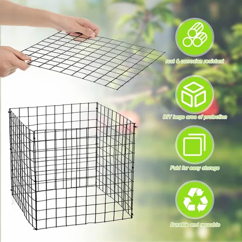Vista 3 de Zubebe Paquete de 10 protectores de plantas de alambre pequeño, protectores cuadrados para plantas de animales, jaula de malla de alambre de pollo