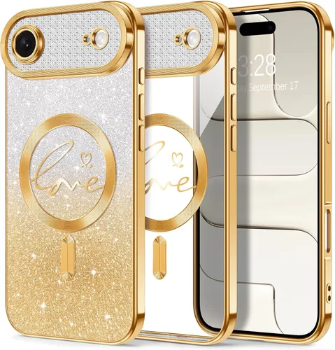 Vista 152 de Hython Funda para iPhone Air con purpurina, compatible con MagSafe Love Heart fundas magnéticas transparentes para teléfono para mujeres y niñas