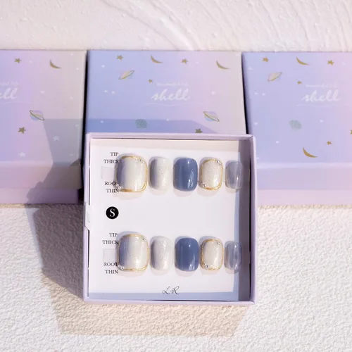 Vista 17 de LIGHT RAIN - Uñas a presión medianas con diseño de galaxia Andromeda, de lujo, reutilizables, de siete capas, con acabado UV, uñas postizas hechas a