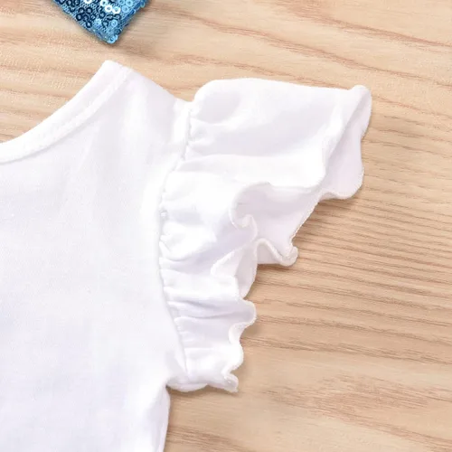 Vista 8 de Conjunto de mameluco de algodón para el primer cumpleaños para niñas con lentejuelas y lazo para la cabeza, 3 piezas