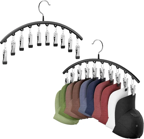 Vista 8 de Percheros para armario, organizador de sombreros de metal, paquete de 1 perchero para colgar en el armario, percheros para gorras de béisbol con 10