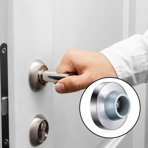 Vista 5 de Pangda Tope de parachoques de puerta de pared cóncava de acero inoxidable plateado con protector de goma redondo gris de 1-1/8 pulgadas