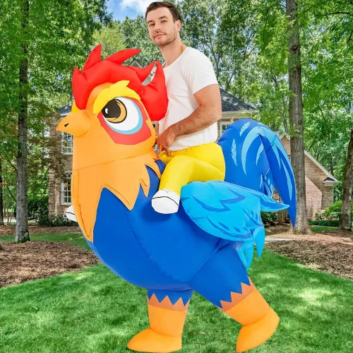 Vista 6 de Disfraz inflable para adulto, disfraz de gallo para montar en pollo, disfraces divertidos para cosplay, disfraz de Halloween para mujeres y hombres