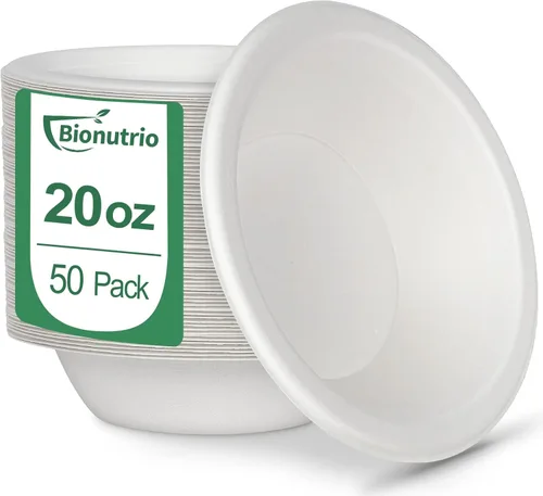 Vista 11 de Cuencos desechables de papel para sopa – Paquete de 50 unidades, resistentes, biodegradables y compostables hechos de caña de azúcar, 20 onzas