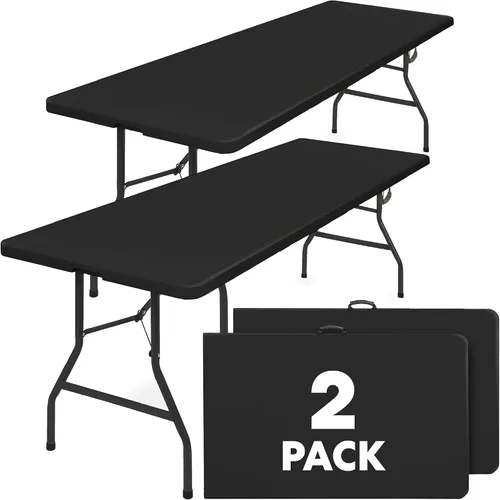 Vista 9 de Simpli-Magic 8ft Portable Plastic Folding Table – Indoor & Outdoor Heavy-Duty Foldable Utility Table w/Handle for Party & Camping (Black)