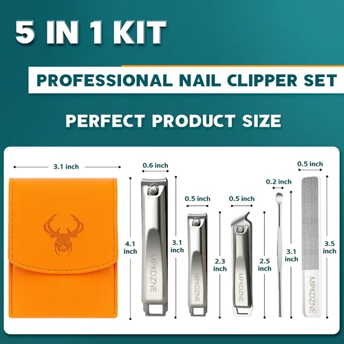 Vista 3 de Juego de cortaúñas para hombres y mujeres – Juego de manicura de acero inoxidable 5 en 1 y kit de cuidado de uñas con cortaúñas de manos y pies