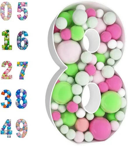 Vista 14 de Marco de globo de mosaico de 3 pies con número 0, kit precortado con números iluminados, tablero de espuma gruesa, decoración para cumpleaños