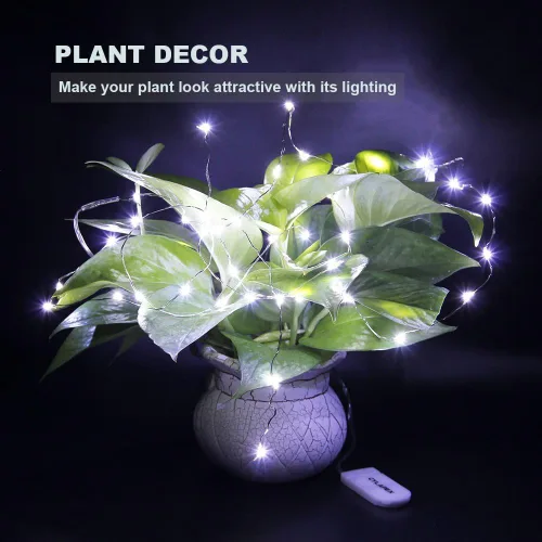 Vista 6 de Tira de luces led rutilantes con 20 luces de hadas led micro Cylapex, en cable de cobre revestido de plata de 3.3 pies, funciona con dos