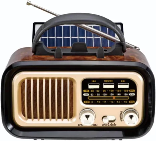 Vista 8 de Radio retro AM FM SW Bluetooth, radios de transistor vintage portátiles con altavoz y antena retráctil, TWS, solar/funciona con batería/recargable