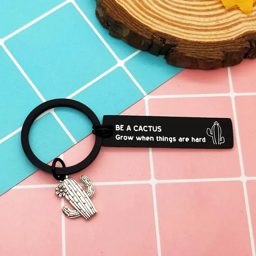 Vista 4 de Llaveros de cactus para mujer BE A CACTUS Grow when things are hard - Llavero inspirador para familiares, amigos, regalos motivacionales, regalos
