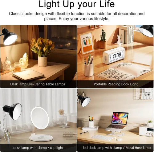 Vista 2 de Lámpara de escritorio, luz de clip de protección ocular, luces LED de abrazadera, lámpara de clip ajustable, para dormitorio y dormitorio, lectura
