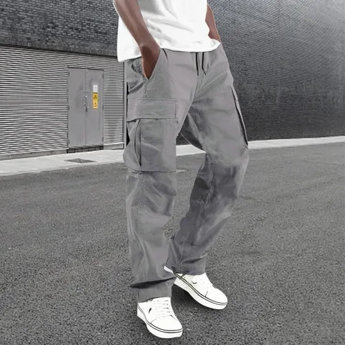 Vista 2 de Pantalones cargo para hombre, holgados, a la moda, pantalones atléticos, casuales, holgados, pantalones de carga rectos, pantalones deportivos