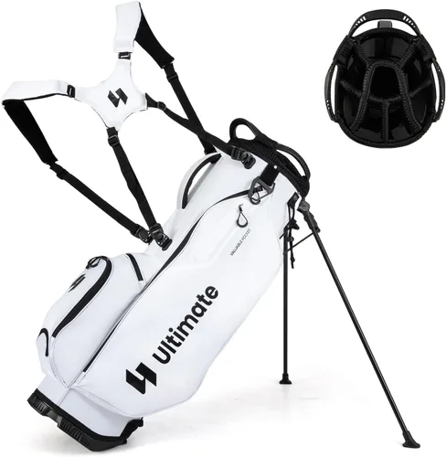 Vista 11 de Bolsa de pie de golf ULTIMATE, bolsa de golf de 8 vías con 5 bolsillos, capucha antilluvia, correa desmontable de doble hombro, almohadilla lumbar