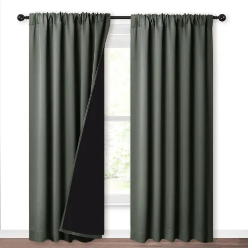 Vista 32 de NICETOWN Biscotti Beige 100% Cortinas opacas de 45" de largo para cocina, bolsillo con varilla para sótano completamente opaco, cortinas térmicas