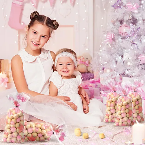 Vista 6 de Clabby 100 Piezas Bolsas de Celofán para Dulces de Navidad Rojas Verdes con Copos de Nieve Bolsas de Plástico Cello para Dulces y Golosinas
