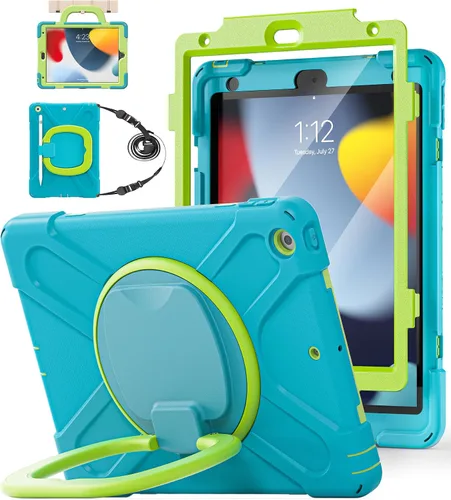 Vista 16 de BATYUE Funda para iPad de 9ª/8ª/7ª generación (funda resistente para iPad de 10.2 pulgadas 2021/2020/2019) con protector de pantalla, soporte