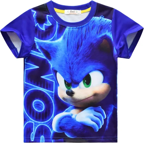 Vista 3 de Camisetas gráficas de dibujos animados de Soni-c para niños, disfraz divertido de videojuegos en 3D, camisetas para niños, ropa de verano de 3 a 8