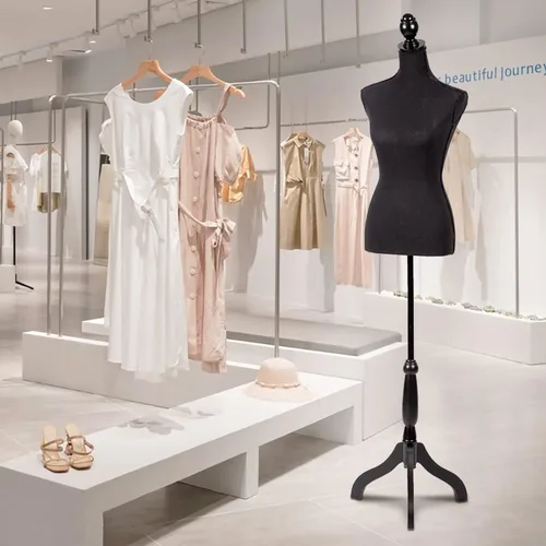 Vista 8 de Maniquí femenino Torso vestido forma maniquí cuerpo vestido modelo con soporte de trípode, 60-67 pulgadas altura ajustable mujer cuerpo torso