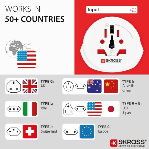 Vista 3 de Skross World to USA - Adaptador de viaje para país, color blanco