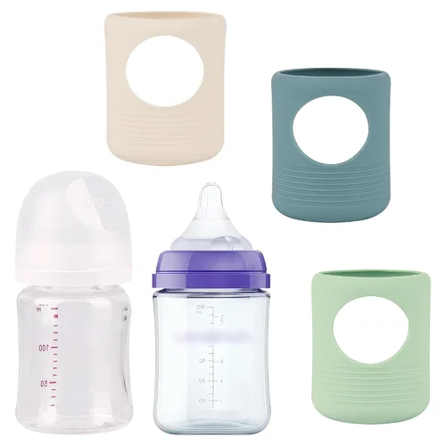 Vista 8 de Paquete de 3 fundas de silicona compatibles con botella de vidrio de paloma Beige+Azul+Verde
