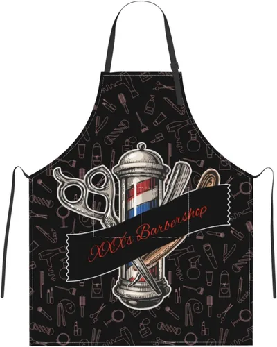 Vista 9 de Delantal de barbería personalizado para hombres y mujeres, delantal de peluquería con texto personalizado con bolsillos, delantal ajustable
