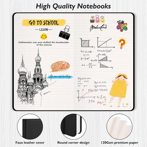 Vista 3 de Huhuhero - Diario para cuaderno con líneas, papel grueso de 120 g/m², cuaderno a rayas para la universidad, cuadernos de tapa dura para tomar notas