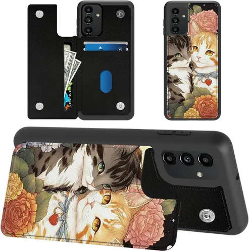 Vista 25 de Funda tipo cartera para Samsung Galaxy A14 5G con tarjetero y bloqueo RFID, piel sintética suave, función atril, cierre magnético, funda delgada