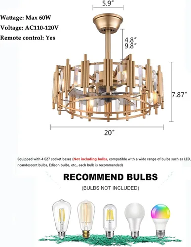 Vista 2 de Ventiladores de techo enjaulados con control remoto de luces, kits de iluminación de ventilador de techo cerrado, ventiladores de techo de granja