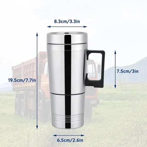 Vista 4 de Hervidor de té eléctrico para automóvil, de 10.1 fl oz, 24 V, portátil, de acero inoxidable, calentador de agua para automóvil, taza de calefacción