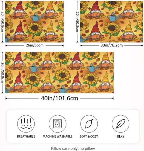 Vista 2 de Nander Funda de almohada de satén para cabello y piel, gnomo de calabaza otoñal, fundas de almohada de seda suave sin cremallera, funda de almohada