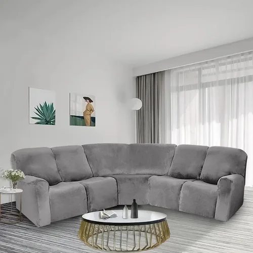 Vista 4 de ele ELEOPTION Funda de sofá esquinero de terciopelo para sofá seccional de esquina, funda elástica para sofá reclinable en forma de L, asiento