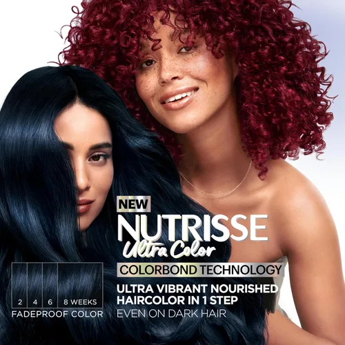 Vista 2 de Garnier Nutrisse Ultra Color - Crema nutritiva para el cabello, BL11 azul azabache negro (Black Currant), tinte permanente para el cabello, 1 unidad