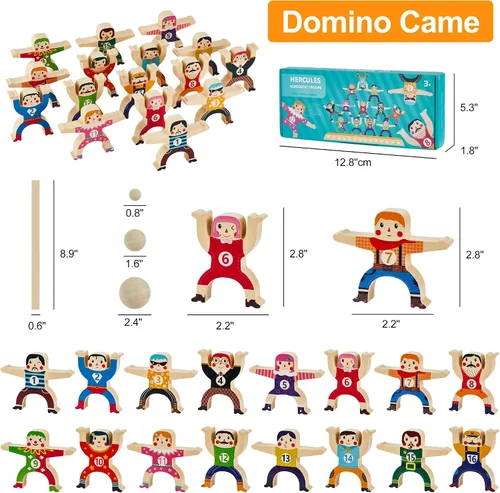 Vista 9 de HELLO PAPAYA Juguetes apilables de madera, 16 piezas, juego de bloques de construcción de equilibrio, Circus Hercules Acrobatic Troupe Interlock