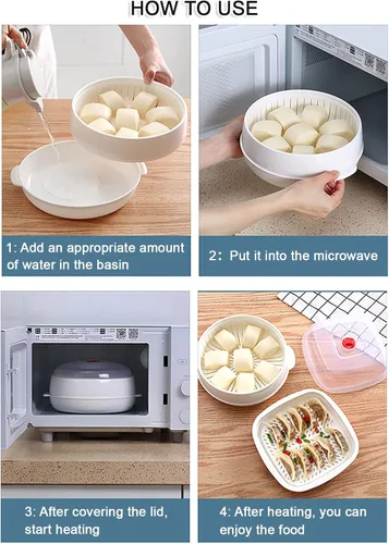 Vista 8 de Vaporizador de verduras para microondas, vaporizador de microondas para verduras, tazón de calefacción para microondas, micro utensilios de cocina