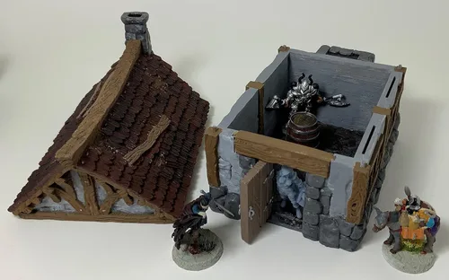 Vista 3 de Cottage - RPG - Calabozos y Dragones - DND - Pathfinder - Señor del Anillo - Figura miniatura (gris/sin pintar) (Techo de tejas)