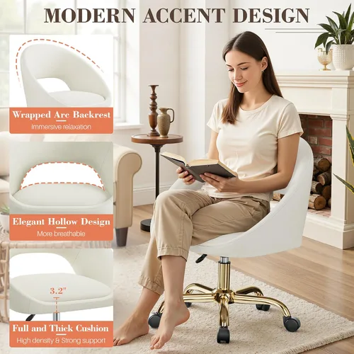 Vista 5 de Silla de Tocador con Ruedas, Cómodas Sillas de Escritorio para Oficina en Casa Ajustables Silla de Maquillaje de Terciopelo Moderna para Dormitorio