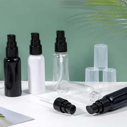 Vista 8 de Juego de botellas con bomba de viaje, paquete de 10 dispensadores de bomba de plástico transparente vacíos de 2 onzas (2.0 fl oz) con tapa negra