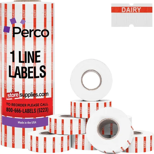 Vista 19 de Perco 1 línea de impresión inversa morada en etiquetas blancas de panadería, 8,000 etiquetas para pistolas Perco Lite, X, Plus y Pro, con diseño a