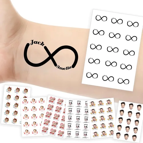Vista 33 de Tatuajes temporales personalizados con foto y nombre, logotipo personalizado para adultos, niños, mujeres, hombres, regalo de boda, cumpleaños