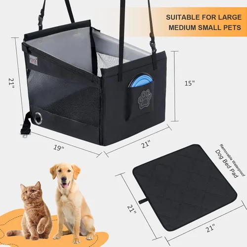 Vista 2 de Asiento de automóvil para perros para viajes de mascotas con almohadilla impermeable, hamaca para perro de medio asiento, gancho para arnés, malla