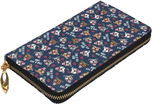 Vista 5 de Leather Wallets for Women Man RFID Cute Pit Bull Dog Fabric Wallet Blocking Zip Wallet Credit Card Holder