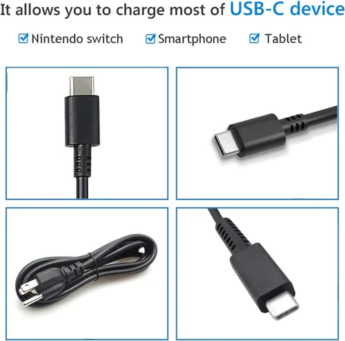 Vista 4 de Adaptador de CA USB C de 65 W para Thinkpad X1 Carbon (5ª 6ª 7ª 8ª generación), Thinkpad X1 Yoga (2ª 3ª 4ª generación), cable de fuente