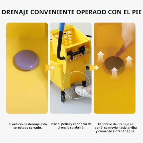 Vista 5 de Escurridor de prensa lateral Combo Comercial Piso Limpieza Fregona Cubo
