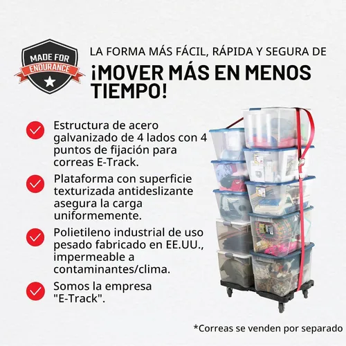 Vista 3 de Plataforma móvil Snap-Loc negra (EE.UU) con 1500 lb de capacidad, estructura de acero, ruedas de 4” y correa de sujeción opcional