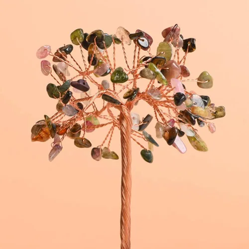 Vista 8 de DIYOMR 11 racimos de coloridos árboles de cristal amorfos y flexibles, alambre de cobre, árbol de piedra, árbol de dinero, árbol de la vida