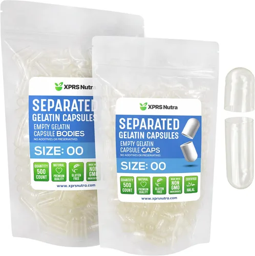 Vista 7 de XPRS Nutra Gelatina Tamaño 00 Cápsulas separadas – 100 cápsulas vacías de gelatina transparente separadas en bolsas – Vacías 00 pastillas